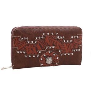 Women's Cowgirl Trendy  Brown Studded Aztec Zip-Around Wallet